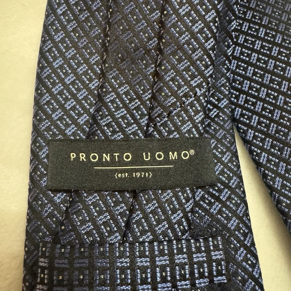 Pronto Uomo Blue Geometric Grid Neck Tie‎ Mens 61